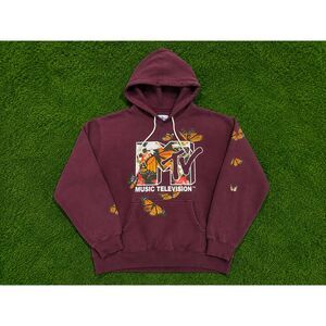 MTV Butterfly Hoodie Burgundy Graphic Sweatshirt Music Television Pullover